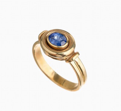 14 kt Gold Saphir Ring, GG 585/000, ovaler Ringkopf mit einem ovalfacett. Saphir ca. 0.75ct, ca. 6.3 g, RW 55