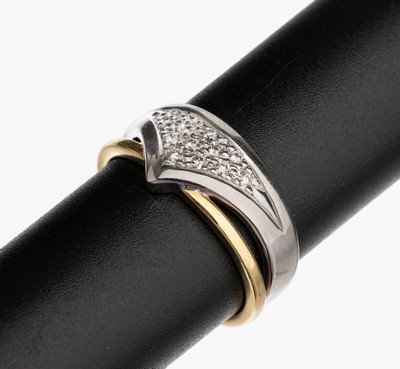 14 kt Gold Brillant Ring, WG/GG 585/000, in WG gefasste 13 Brillanten zus. ca. 0.20 ct feines Weiß/vs, RW 58, ca. 6.8 g