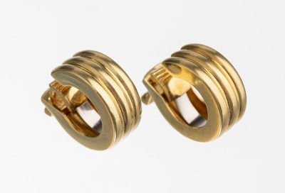 Paar 14 kt Gold Ohrcreolen, ca. 12.4 g, gerillt, D. ca. 1.5 cm, Schiebefeder- mechanismus, verstellbar