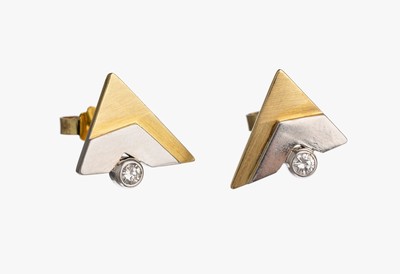 Paar 14 kt Gold Brillant Ohrstecker, GG/WG 585/000, 2 Brillanten zus. ca. 0.08 ct feines Weiß/vs, ca. 4.1 g