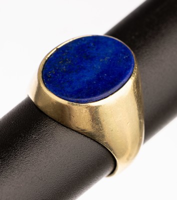 14 kt Gold Lapislazuli Siegelring, GG 585/ 000, ovale Lapislazuliplatte, ungrav., RW 52, ca. 8.9 g