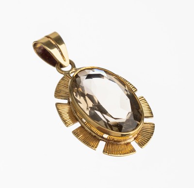 14 kt Gold Rauchquarz Anhänger, GG 585/000,ovalfacett. Rauchquarz ca. 15.0 ct, Umrandung fein grav., ca. 6.7 g