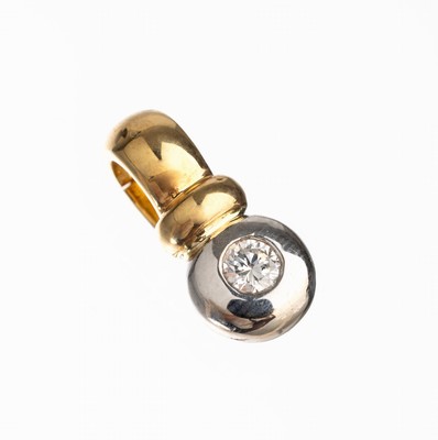 18 kt Gold Brillant Clip-Anhänger, GG/WG 750/000, in WG gefasster Brillant ca. 0.15 ct Weiß/si, ca. 3.9 g,