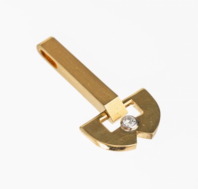 18 kt Gold Brillant Anhänger, GG 750/000, geom. Formgebung, mit einem Brillant ca. 0.04 ct Weiß/si, sat. und pol., ca. 4.9 g