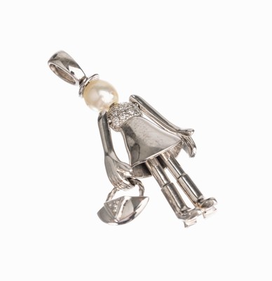 14 kt Gold Diamant Anhänger, "Mädchen", WG 585/000, Oberteil und Tasche mit Diamantbes. zus. ca. 0.05 ct Weiß/si, ca. 5.2 g