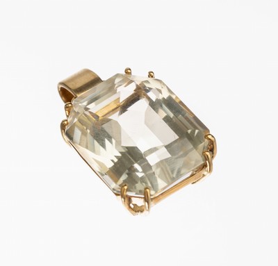 14 kt Gold Citrin Anhänger, GG 585/000, facett. Citrin ca. 30.0 ct, Krappenfassung, ca. 13.5 g