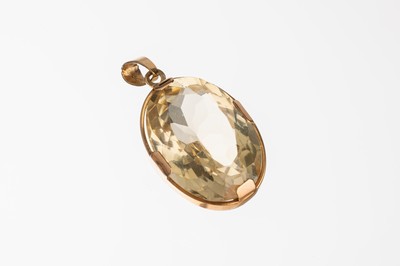14 kt Gold Citrin Anhänger, GG 585/000, ovalfacett. Citrin ca. 30 ct, Krappenfassung, ca. 10.8 g, L. ca. 3.7 cm