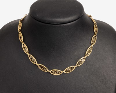 18 kt Gold Collier, GG 750/000, total ca. 24.3 g, L. ca. 91 cm, Federringschließe