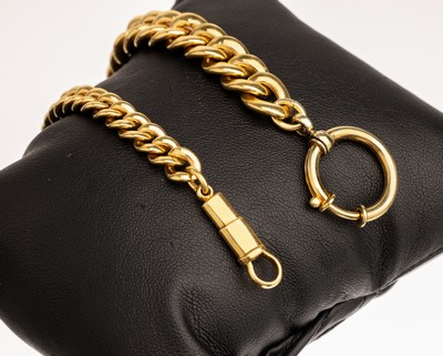 14 kt Gold Uhrenkette, GG 585/000, verlaufende Glieder, Karabiner und Federring, total ca. 26.1 g, L. ca. 28 cm
