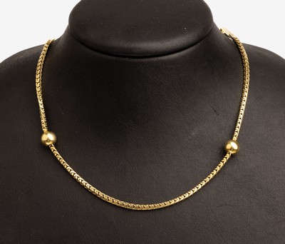 14 kt Gold Kugel-Collier, ca. 56 g, GG 585/000, L. ca. 102 cm, Federringschließe defekt