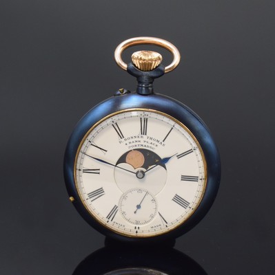 R. BONNER THOMAS 4 BANK PLACE PORTMADOC seltene, doppelseitige astronomische Taschenuhr, Schweiz um 1900, z. T. verg., nachtr. gebl. Metallgeh., ...