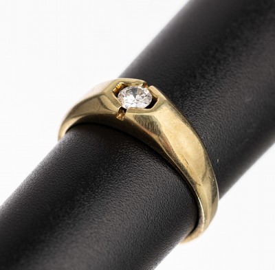 14 kt Gold Brillant Ring, GG 585/000, Brillant ca. 0.12 ct Weiß/si, RW 51, ca. 2.4 g