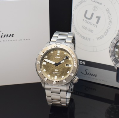 SINN U1 auf 500 Stück limitierte Herrenarmbanduhr, Deutschland verk. lt. beil. Pap. 11/2021, Automatik, matt. U-Boot- Stahlgeh. inkl. orig. ...