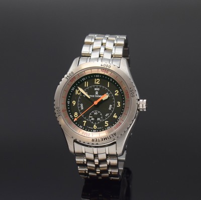 REVUE THOMMEN Airspeed Altimeter seltene Herrenarmbanduhr mit Höhenmesser in Stahl Referenz 5310001, Schweiz um 1990, Handaufzug, verschr. Geh. ...