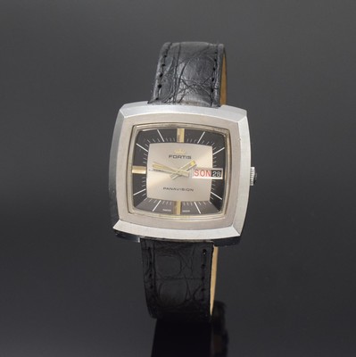 FORTIS Panavision Herrenarmbanduhr im 70er Jahre Design in Stahl Referenz 6251, Schweiz um 1975, Automatik, Monocoque-Geh., orig. Krone, silb. ...