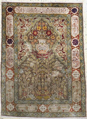 Hereke Seide fein, Türkei, signiert, Mitte 20.Jhd, reine Naturseide, ca. 140 x 105 cm, ca. 1,0 Mio. Kn/qm, EHZ: 3