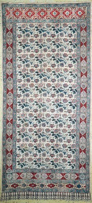 Esfahan Ghalamkar, signiert, Persien, Anfang 20.Jhd, Baumwoll-Malerei, ca. 280 x 130cm, Reinigungsbedürftig, EHZ: 2
