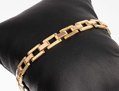 14 kt Gold Armband, GG/RG 585/000, L. ca. 17.5 cm, total ca. 11.0 g, RG-Glieder min. besch., nicht störend, Sicherheits- kettchen