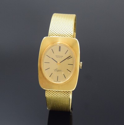 SARCAR Armbanduhr in GG 750/000, Schweiz um 1965, Handaufzug, Boden aufgedr., gold. Zifferbl. m. aufges. Std.-Ind., geschw. Zeiger, Kal. Peseux 7040, ...