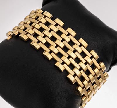14 kt Gold Armband, GG 585/000, Backsteinoptik, L. ca. 18.5 cm, Kastenschloss mit 2 Sicherheitsachten, ca. 55.1 g