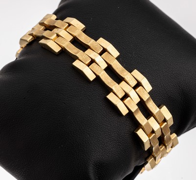 14 kt Gold Armband, GG 585/000, bewegl. Glieder, pol. und matt., L. ca. 18 cm, Kastenschloss mit 2 Sicherheitsachten, ca. 31.2 g
