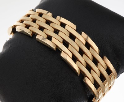 14 kt Gold Armband, GG 585/000, bewegl. Glieder, pol. und z.T. sat., L. ca. 19 cm, Kastenschloss mit 2 Sicherheitsachten, ca. 44.9 g