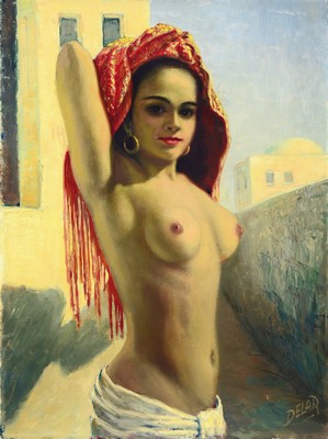 Delar, Maler der Mitte des 20. Jh., weiblicher Halbakt, Öl/Lwd, rechts unten signiert, ca. 80x60cm