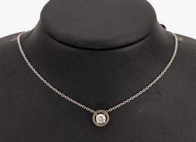18 kt Gold Brillant-Anhänger, WG 750/000, Brillant ca. 0.75 ct feines Weiß/lp, an Kette,L. ca. 39 cm, mit Zertifikat Wöhler, ca. 5.8 g