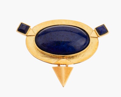 18 kt Gold Anhänger mit Lapislazuli, GG 750/000, 3 Lapislazulieinlagen von guter Farbe, strukturiert, total ca. 10.3 g, ca. 4.2 x 3.2 cm, ...