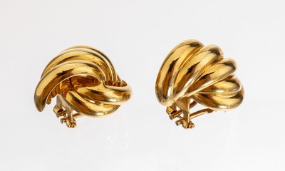 Paar 18 kt Gold Ohrclips, GG 750/000, Knotenform, L. ca. 2.4 cm, ca. 8.8 g