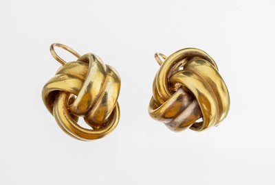 Paar 14 kt Gold Ohrgehänge, GG 585/000, Knotenform, D. ca. 15 mm, ca. 6.9 g