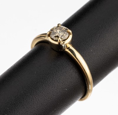 14 kt Gold Brillant Ring, GG 585/000, Brillant ca. 0.49 ct natural fancy yellowish Brown/vs1, RW 55, ca. 1.8 g, mit AIG-Expertise
