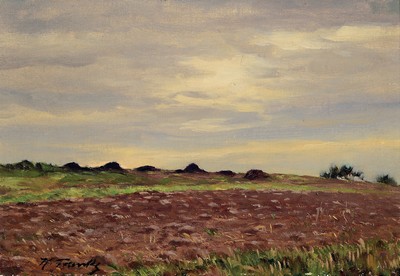 Hanni Franke, 1890 Koblenz-1973 Frankfurt am Main, Landschaft, Acker nach der Ernte, Öl/Holz, links unten signiert, ca. 23 x 32 cm,Rahmen 31 x 40 ...