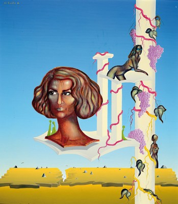 Liane de Castro, geb. 1954 Saarbrücken, "gelobtes Land", signiert und datiert 1984, verso bezeichnet, Öl/Lwd, Rahmen 80x70 cm