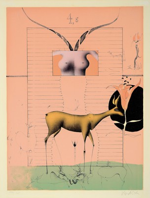 Paul Wunderlich, 1927 - 2010, vier Lithografien, handsigniert, num., verschiedene Motive, ungerahmt, ca. 72 x 56 cm, u.a. Fabeltier mit Zitzen, num. ...