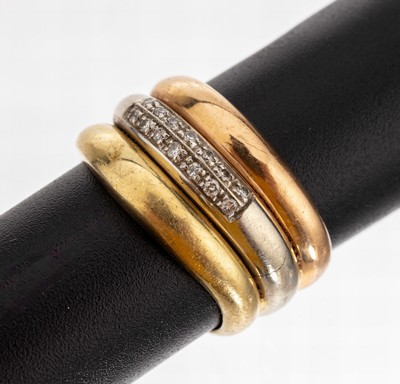 18 kt Gold Brillant-Ring, GG/WG/RG 750/000,14 Brillanten zus. ca. 0.10 ct Weiß/si, ca. 7.4 g, RW 53