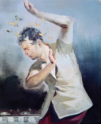 Neo Rauch, geb. 1960, "Ungeheuer", Offset-Lithografie, handsign., unter Plexiglas, gesamt ca. 73x63 cm