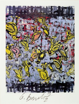 Georg Baselitz, geb. 1938, "Ciao America", Offset-Lithografie, handsign., unter Plexiglasgerahmt, gesamt ca. 53x43 cm