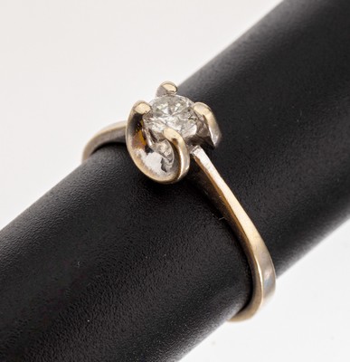 14 kt Gold Brillant-Ring, WG 585/000, Brillant ca. 0.25 ct Weiss/p, RW 54, ca. 2.4 g