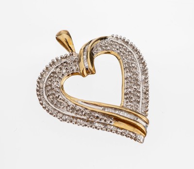 10 kt Gold Diamant-Herzanhänger, GG/WG 416/000, Brillanten und Diamantbaguettes zus. ca. 0.30 ct l.get. Weiss/p3, ca. 3.7 g