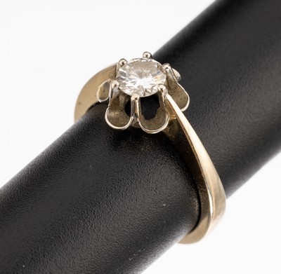 18 kt Gold Brillant-Ring, GG 750/000, Brillant ca. 0.50 ct Weiß/p 1, RW 54, ca. 4.8 g