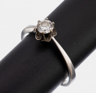 14 kt Gold Brillant-Ring, WG 585/000, Brillant ca. 0.40 ct Weiß/p 1, RW 61, ca. 2.9 g