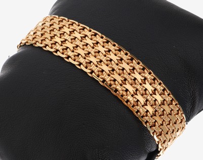 14 kt Gold Armband, GG 585/000, z.T. strukturiert und pol., L. ca. 19.5 cm, Kastenschloss mit 2 Sicherheitsachten, ca. 39.8 g