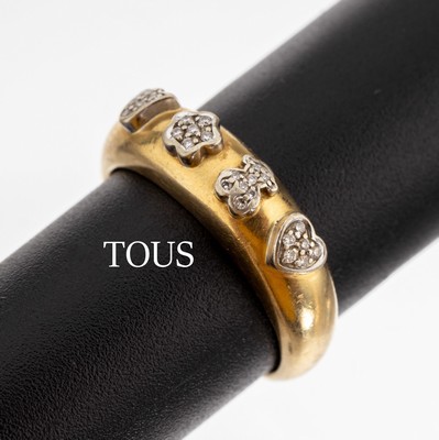 18 kt Gold TOUS Diamant Ring, GG/WG 750/ 000, aufgelegte WG Elemente in versch. Formen,bes. mit insg. 26 Diamanten zus. ca. 0.13 ct Weiss/si-p 1, ...