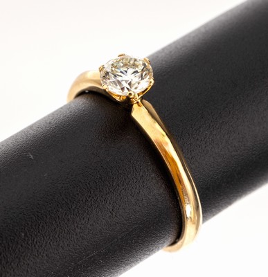 18 kt Gold Brillant-Ring, GG 750/000, Brillant ca. 0.573 ct (grav.) l.get.Weiss/vs, RW 58, ca. 3 g