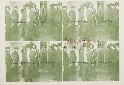 Joseph Beuys, 1921 Krefeld-1986 Düsseldorf, 4x "Demokratie ist lustig", Offset auf Karton,mittig gestempelt und signiert in rot, Blatt ...