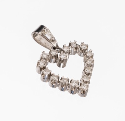 14 kt Gold Diamant-Herzanhänger, WG 585/000, 16 8/8-Diamanten und 1 Diamanttrapez zus. ca. 0.40 ct Weiss/p, ca. 2.5 g