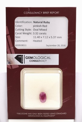 Loser facett. Rubin, 1.36 ct, oval, Pink/Rot, 11.40 x 7.12 x 5.37 mm, (beh.), mit GEM Report