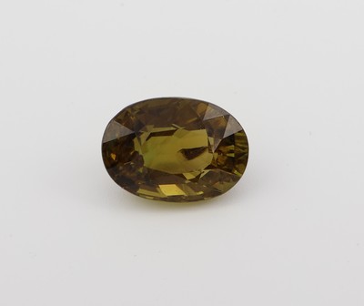 Loser ovalfacett. Turmalin 5.38 ct, Gelb- Grün, 12.57 x 9.00 x 7.01 mm, mit GEM Report