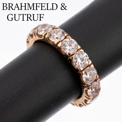 18 kt Gold BRAHMFELD & GUTRUF Brillant- Memoryring, RoseG 750/000, 16 Brillanten zus. ca. 4.83 ct feines Weiß/vs, RW 55, ca. 7.6 g